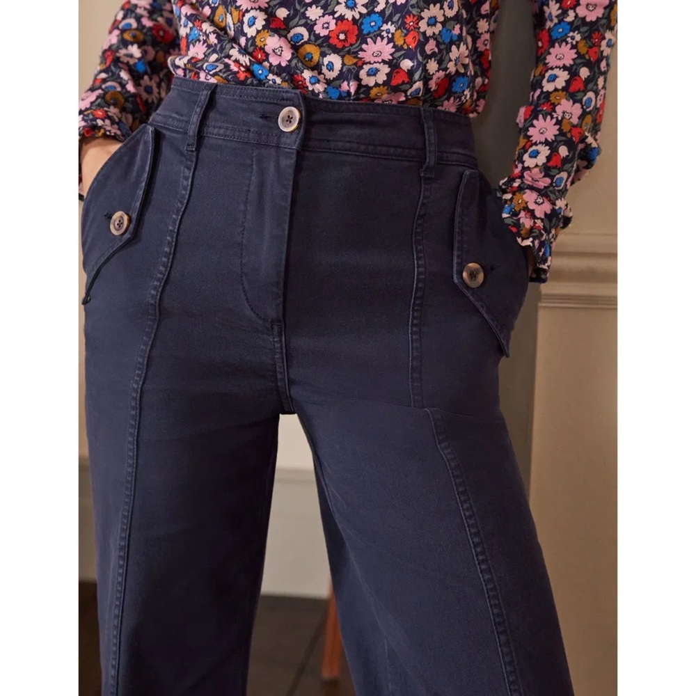 BODEN Wide Leg Chino Trouser in Navy - Picture 2 of 11